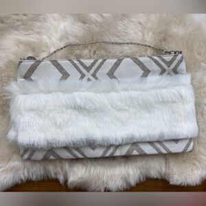 New America and Beyond Faux Fur Clutch w/ Strap- Snow White-Large- One of a Kind